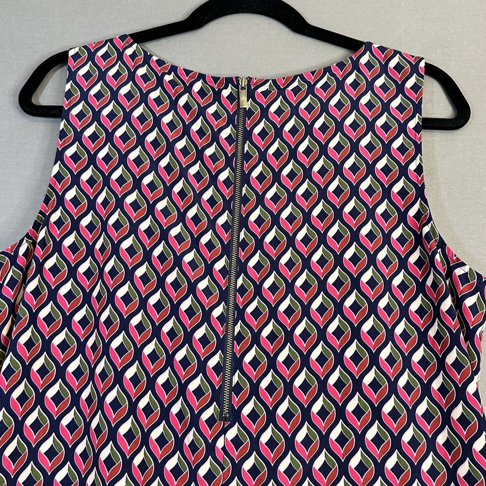 Halogen L Navy Pink Geometric V-Neck Shift Knee Dress Sleeveless Zip Closure - Picture 5 of 7